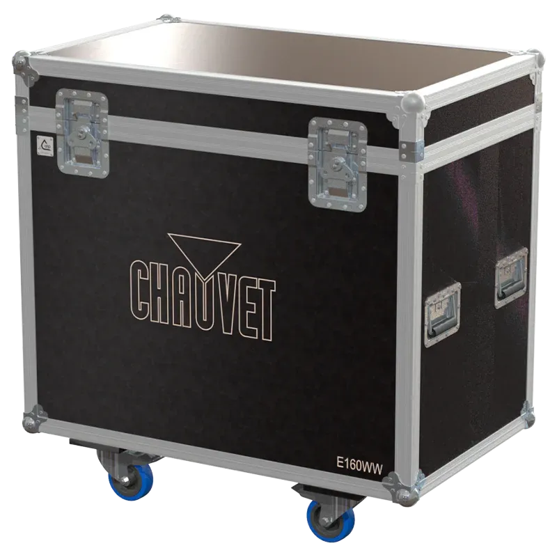Front right view of the ALP Flight Case for 6x Chauvet E-160WW featuring reinforced touring hardware, butterfly catches and durable construction