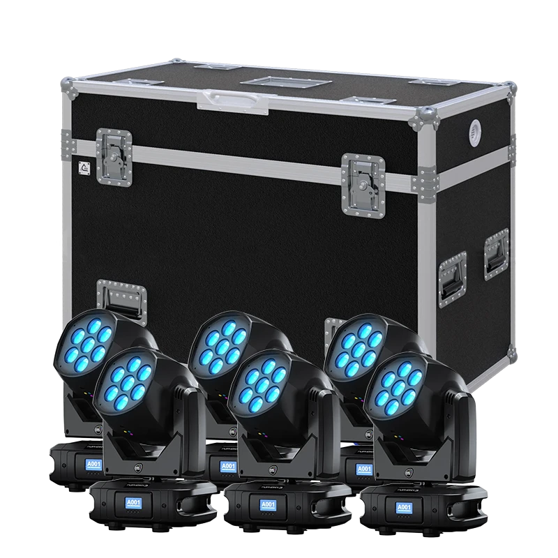 View of six DTS EUPHONY 3 lighting fixtures with the custom ALP Flight Case in the background