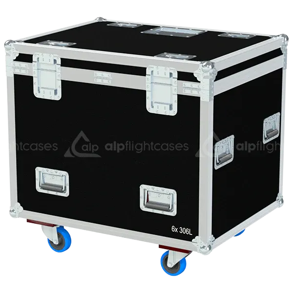 Rear view of the ALP Flight Case for 6x Robert Juliat 306L showing reinforced protective structure and touring hardware