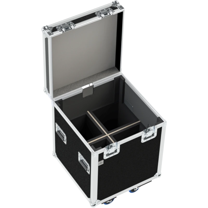 Open empty view of the ALP Flight Case for 8x PAR LED fixtures showing the custom protective interior layout