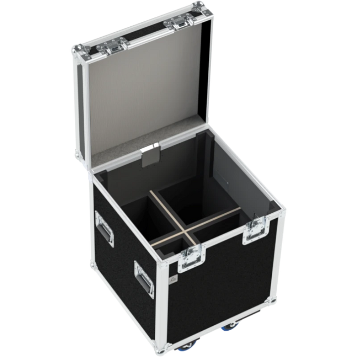 Open empty view of the ALP Flight Case for 8x PAR LED fixtures showing the custom protective interior layout