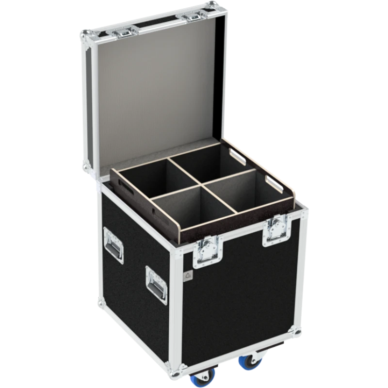 Top open view of the ALP Flight Case for 8x PAR LED fixtures showing the internal layout for secure LED PAR fixture protection