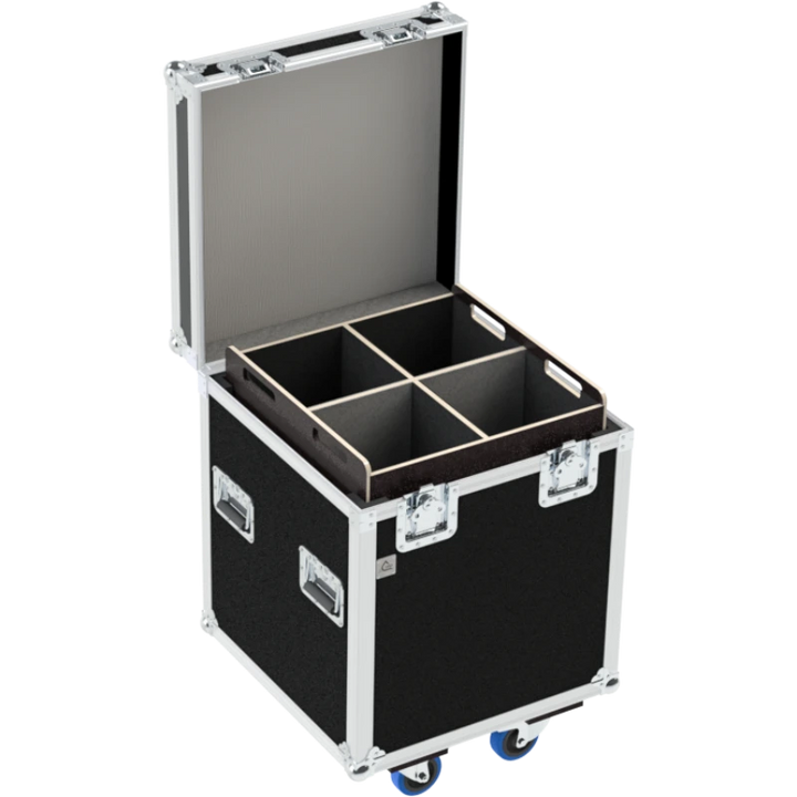 Top open view of the ALP Flight Case for 8x PAR LED fixtures showing the internal layout for secure LED PAR fixture protection