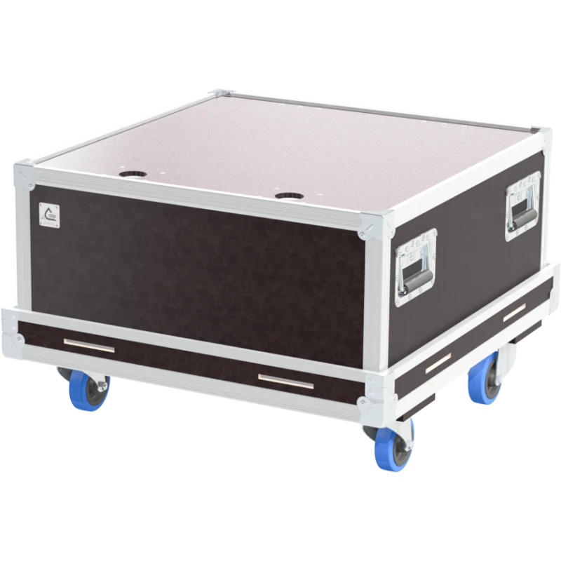 Front right view of the ALP Flight Case for 8x Showtec Cameleon Flood 18/3 featuring reinforced touring hardware, butterfly catches and durable construction