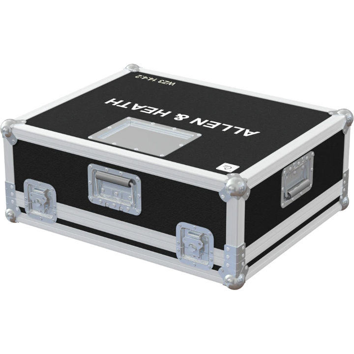 Front right view of the ALP Flight Case for Allen & Heath WZ3 14:4:2 featuring reinforced touring hardware, butterfly catches and durable construction
