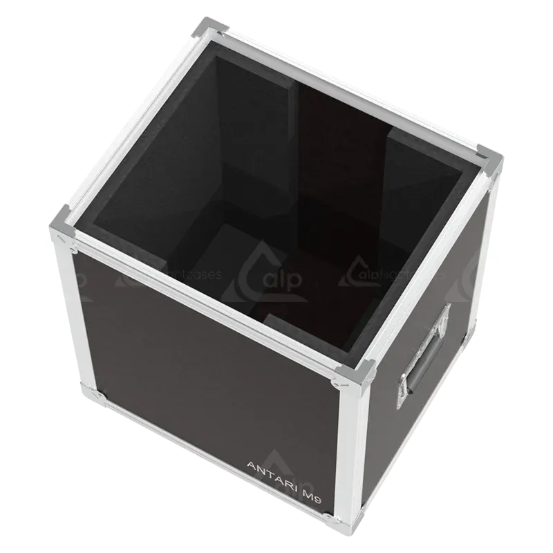 Open empty view of the ALP Flight Case for Antari M-9 RGBAW Stage Fog Jet showing the custom protective interior layout