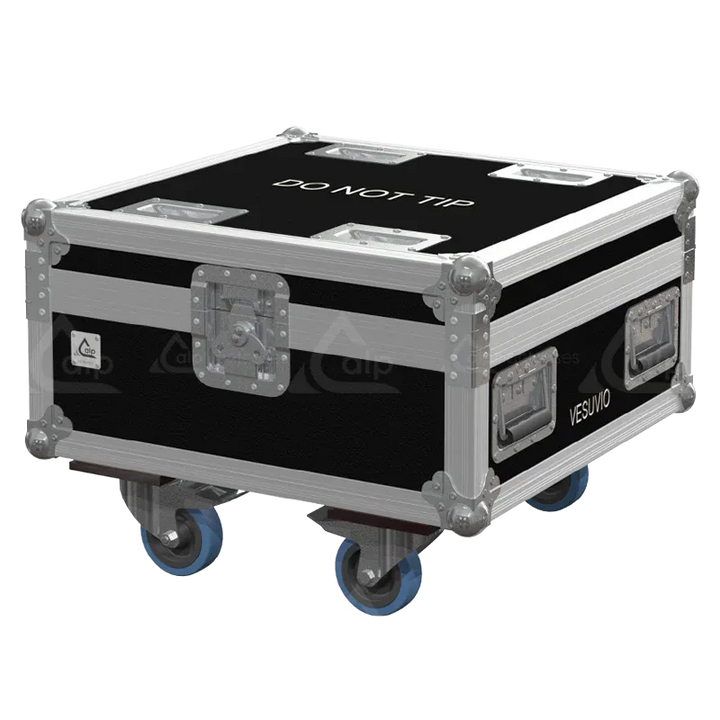 Front right view of the ALP Flight Case for Chauvet Vesuvio II featuring reinforced touring hardware, butterfly catches and durable construction