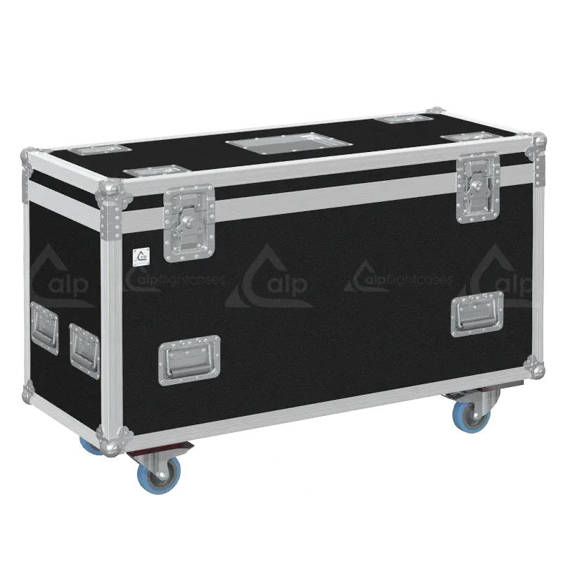 Front right view of the ALP Flight Case for Elation KL Panel XL featuring reinforced touring hardware, butterfly catches and durable construction