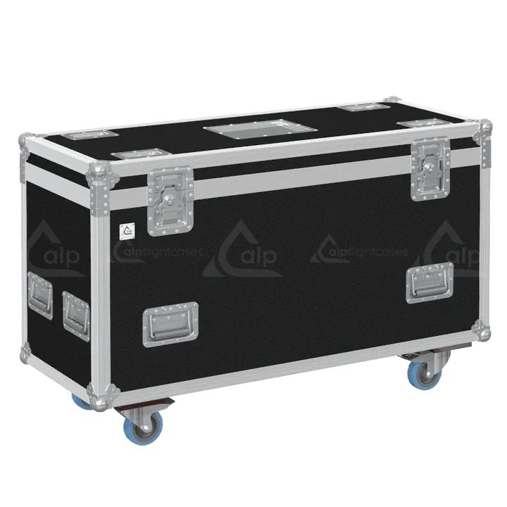 Front right view of the ALP Flight Case for Elation KL Panel XL featuring reinforced touring hardware, butterfly catches and durable construction