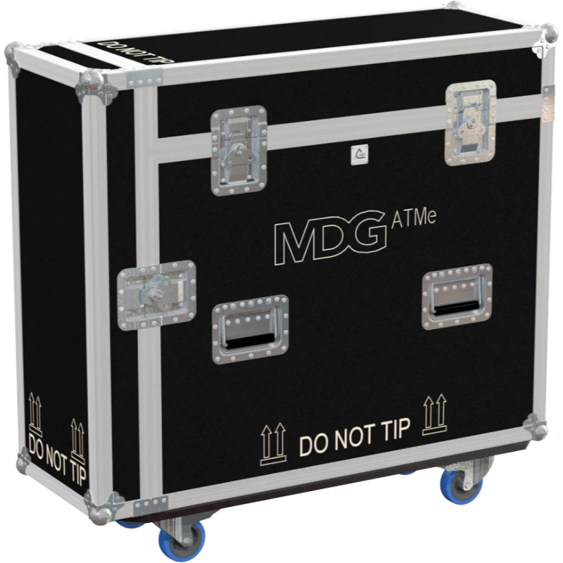 Rear view of the ALP Flight Case for MDG ATMe showing reinforced protective structure and touring hardware