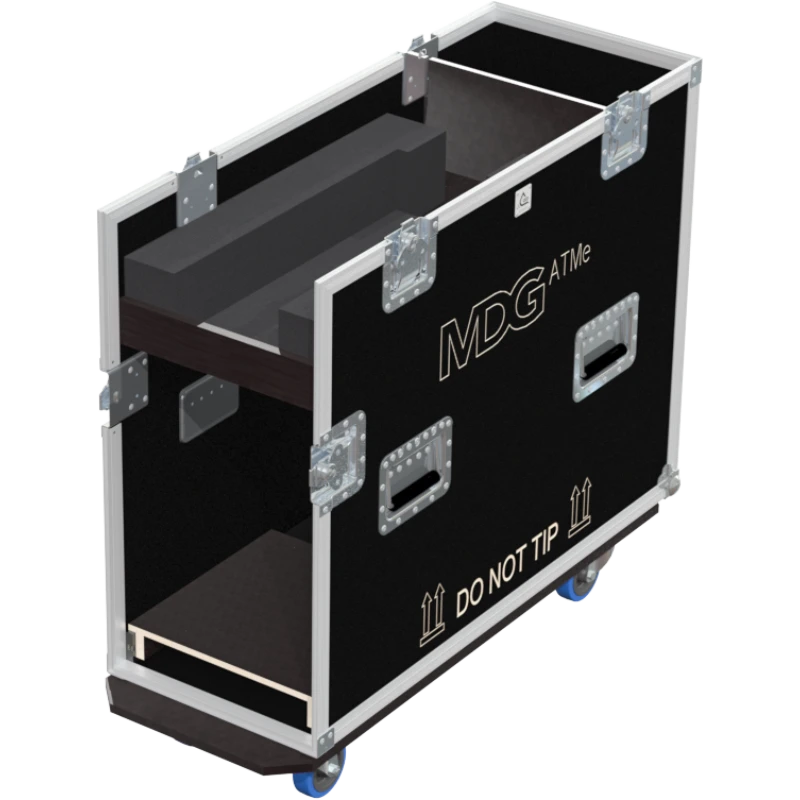 Bottom view of the ALP Flight Case for MDG ATMe showing 4 Ø100 wheels, including 2 with brake