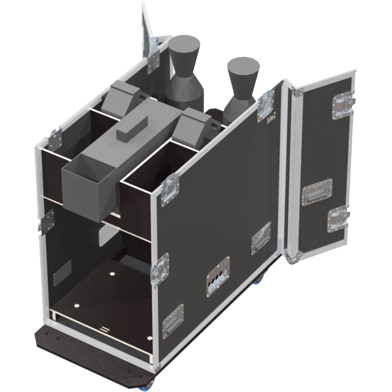 Open view of the ALP Flight Case with the MDG ATMe haze generator positioned inside
