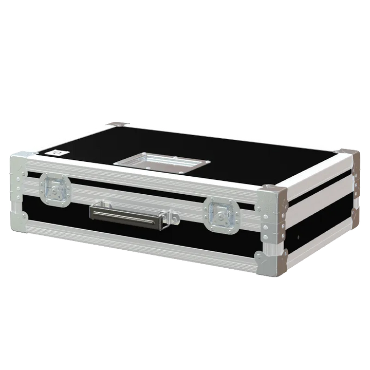 Front view of the custom ALP Flight Case for Minuit Une IVL Square lighting fixture