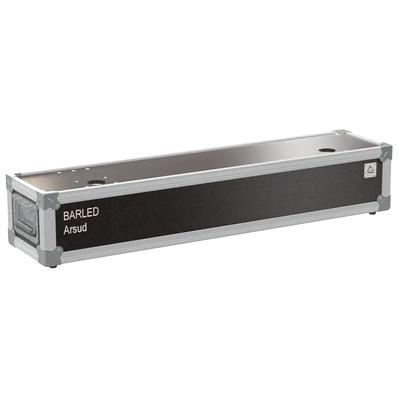 Front right view of the ALP Flight Case for OXO Pixyline 150 featuring reinforced touring hardware, butterfly catches and durable construction