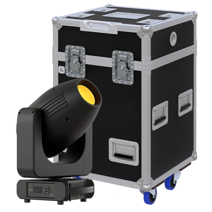View of the Prolights Astra Profile 400 moving head fixture with the custom ALP Flight Case in the background