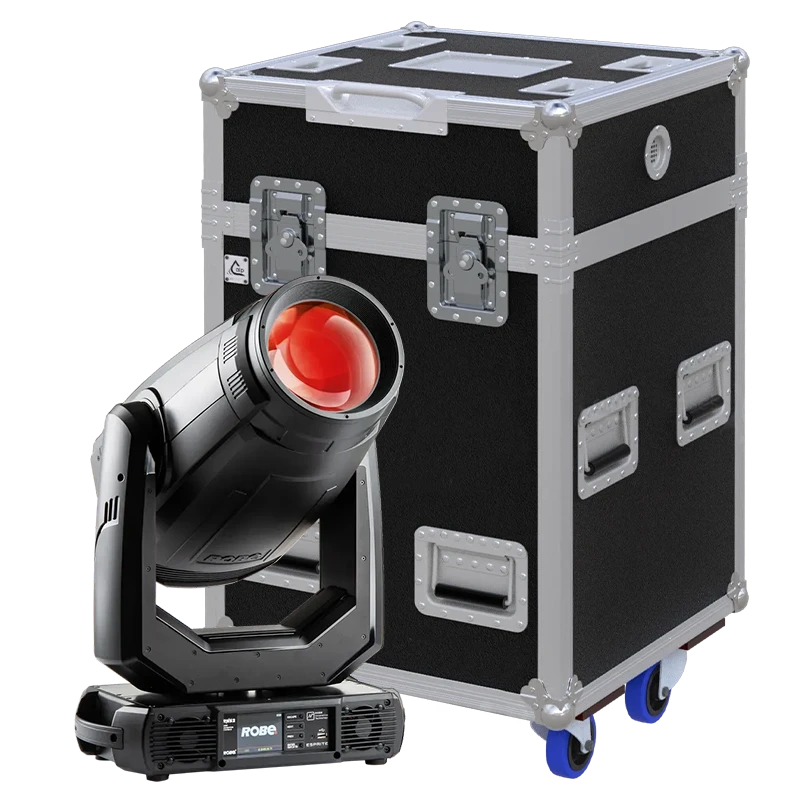 View of the Robe ESPRITE moving head fixture with the custom ALP Flight Case in the background