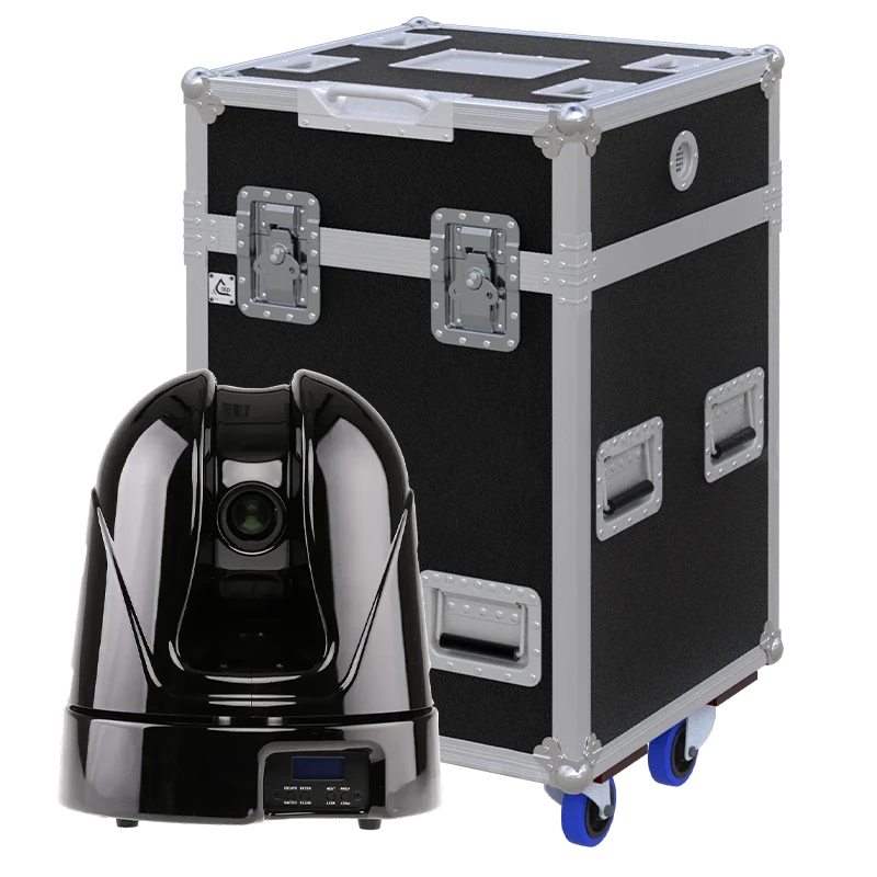 View of the Robe MiniMe DV lighting fixture with the custom ALP Flight Case in the background