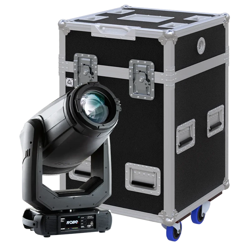 View of the Robe T1 Profile moving head fixture with the custom ALP Flight Case in the background