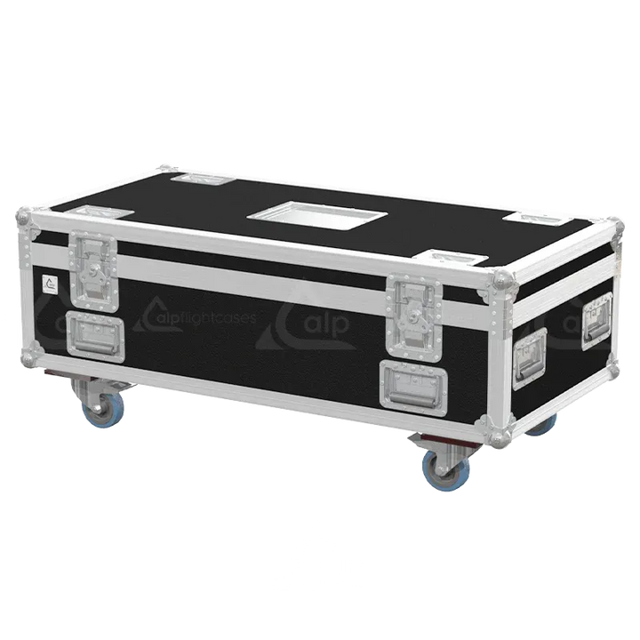 Front right view of the ALP Flight Case for Robert Juliat HMI 575W Pixie featuring reinforced touring hardware, butterfly catches and durable construction