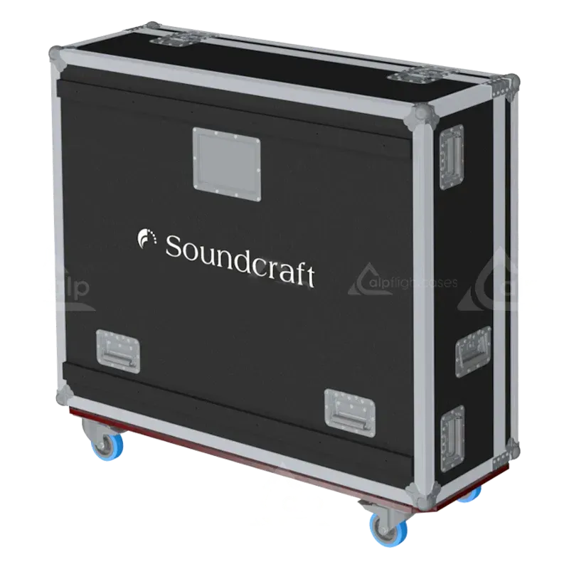 Front view of the custom ALP Flight Case for Soundcraft Vi1000 digital mixing console