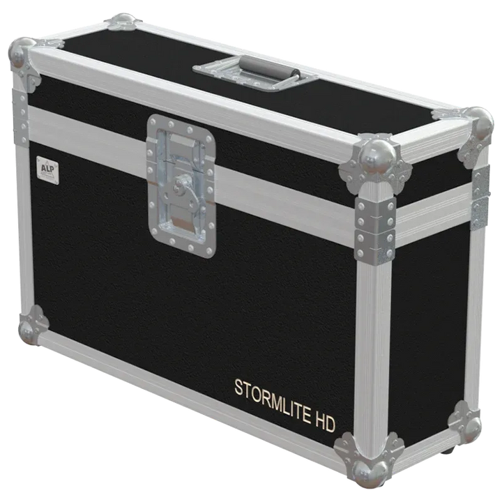 Front right view of the ALP Flight Case for Starway Stormlite HD featuring reinforced touring hardware, butterfly catches and durable construction