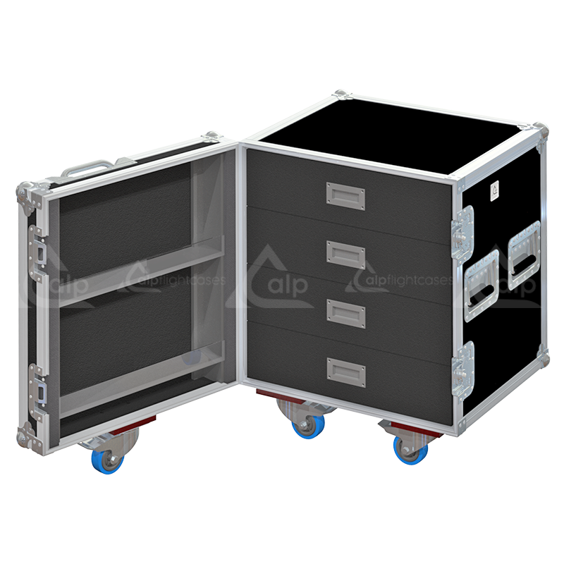 Close-up of the professional ball-bearing drawer slides and reinforced handles on the ALP Tool Case PRO