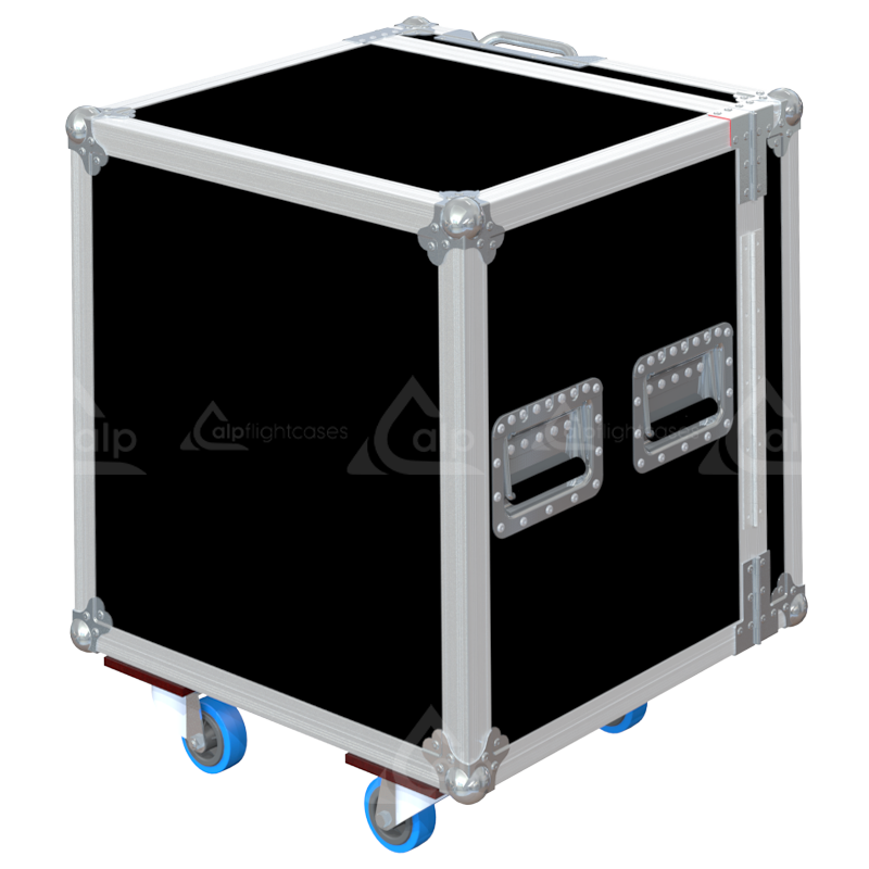 Rear view of the 10U Tool Case showing the 10mm birch plywood construction and access to the rack area