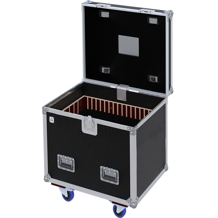 Empty interior of the AZ4 flight case trunk highlighting its optimized space and robust internal finish
