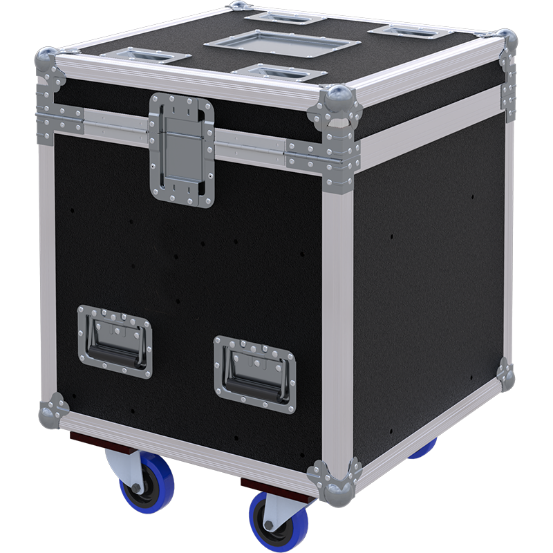 Rear view of the AZ4 series touring trunk showing 9mm birch plywood construction and sturdy hinges