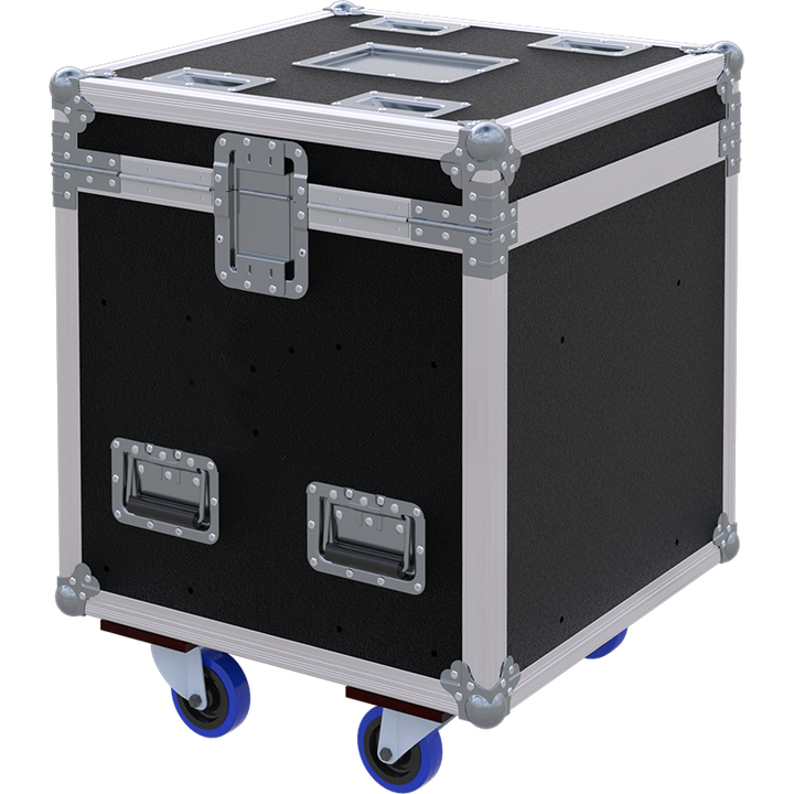 Rear view of the AZ4 series touring trunk showing 9mm birch plywood construction and sturdy hinges