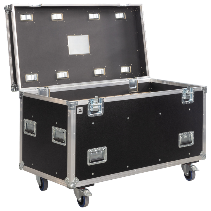 Serie AZ8 flight case open showing heavy touring equipment and cables safely stored inside