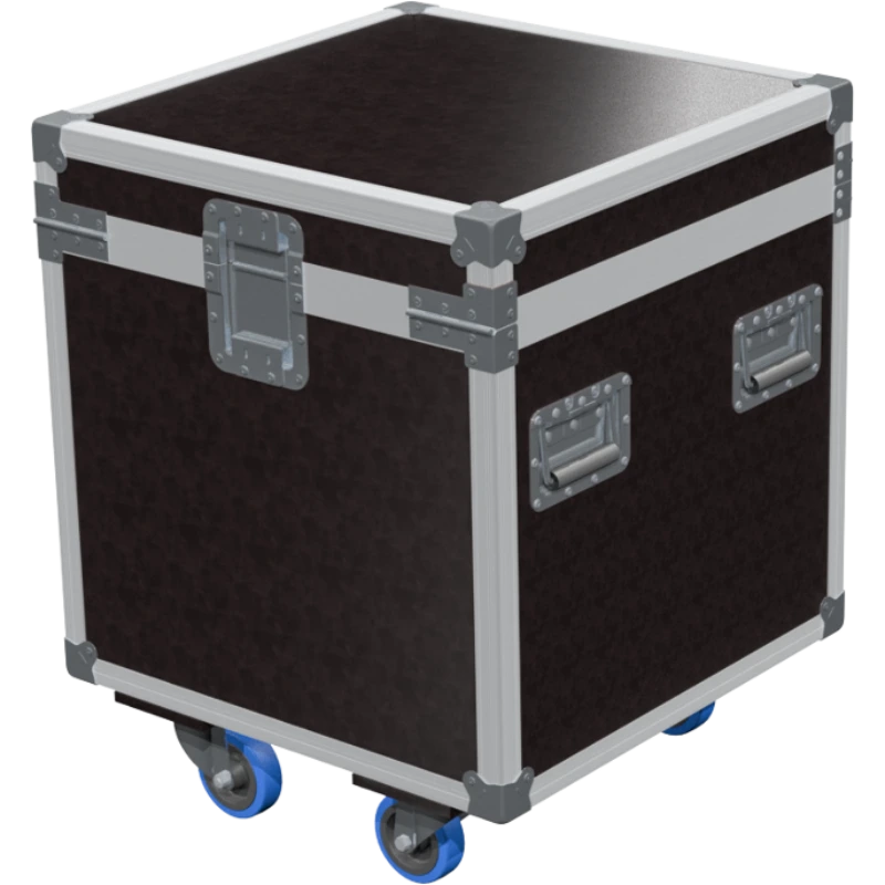 Rear view of the 600mm cube trunk showing heavy-duty 10mm birch plywood and reinforced industrial hinges