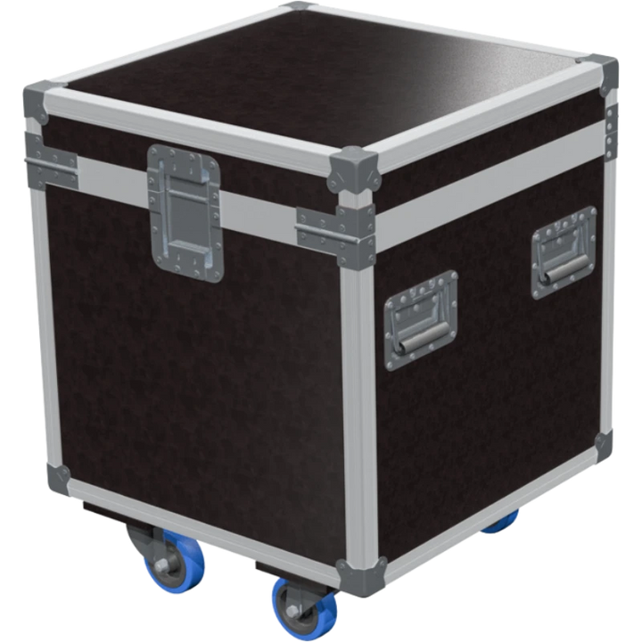 Rear view of the 600mm cube trunk showing heavy-duty 10mm birch plywood and reinforced industrial hinges