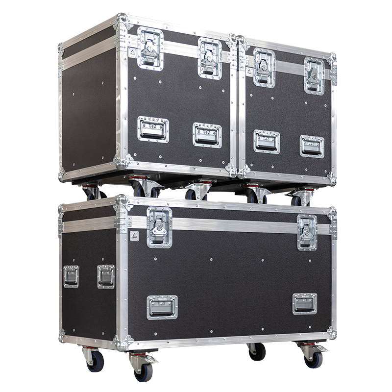 Close-up of the stackable castor dishes and heavy-duty 100mm wheels on the ALP utility trunk