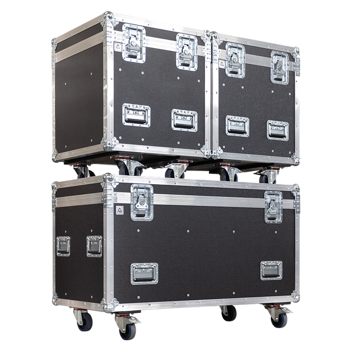 Close-up of the stackable castor dishes and heavy-duty 100mm wheels on the ALP utility trunk