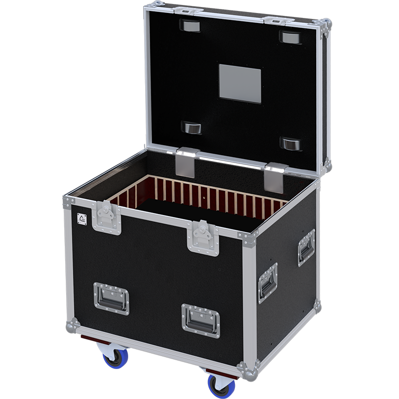 Empty interior of the AZ6 flight case trunk showing its large capacity and robust internal finish