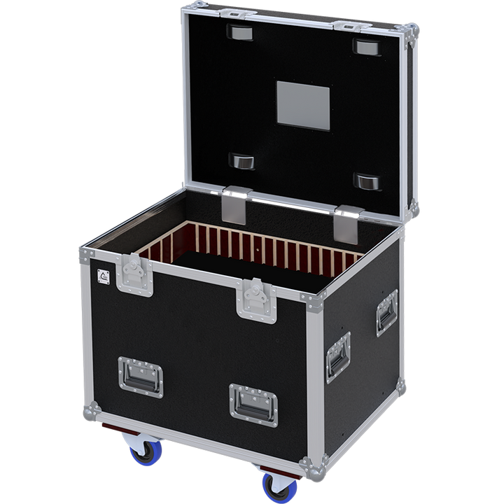 Empty interior of the AZ6 flight case trunk showing its large capacity and robust internal finish