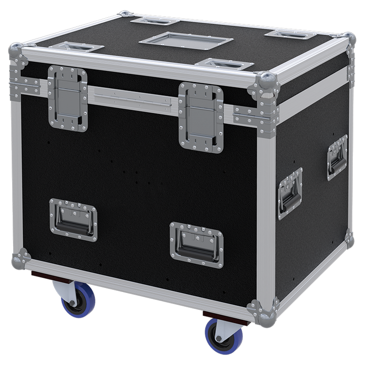 Rear view of the AZ6 series touring trunk showing 9mm birch plywood construction and heavy-duty hinges