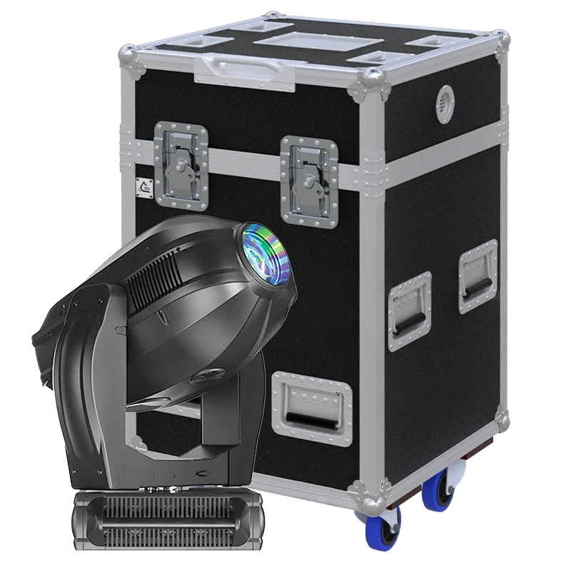 View of the Vari-Lite VL4000 Spot moving head fixture with the custom ALP Flight Case in the background