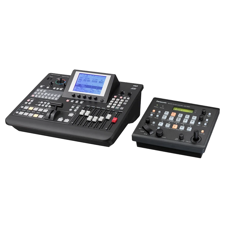 Standalone view of the Panasonic AG-HMX100 mixer and AW-RP50 controller units