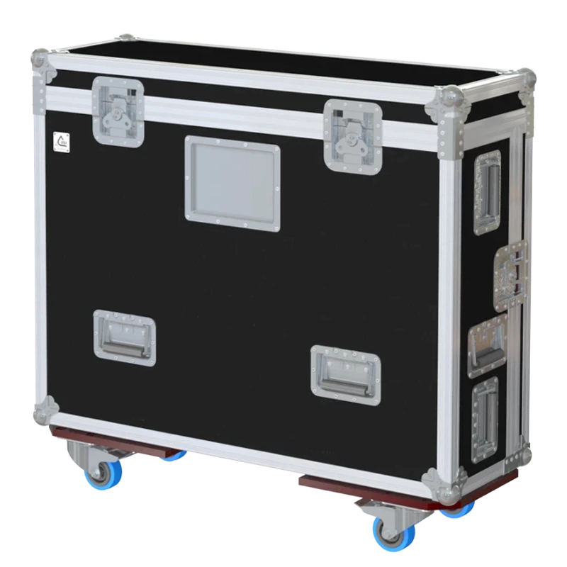 Front view of the custom flight case for the Roland V-160HD