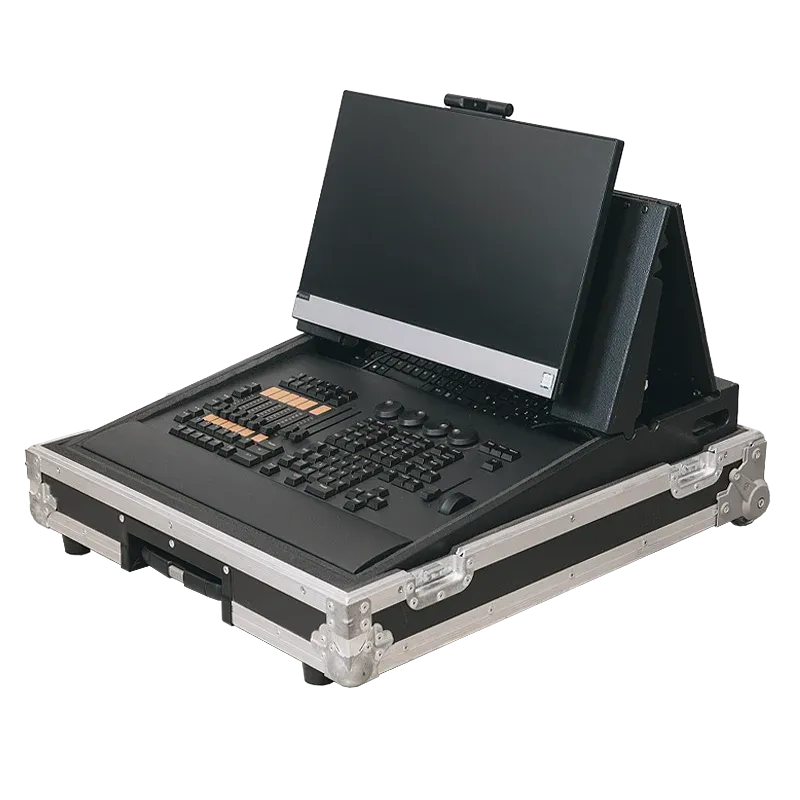 Open ALP Flight Case with MA Lighting grandMA2 onPC Command Wing and display positioned inside