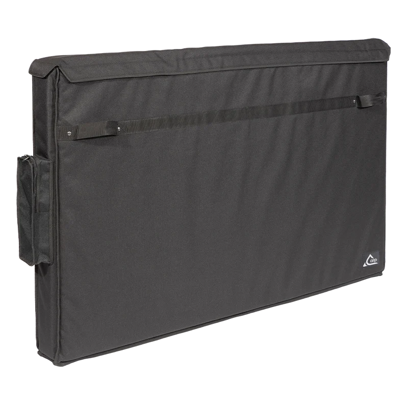 Front left perspective view of the 1500D Cordura transport bag, highlighting the 10mm heavy-duty zip