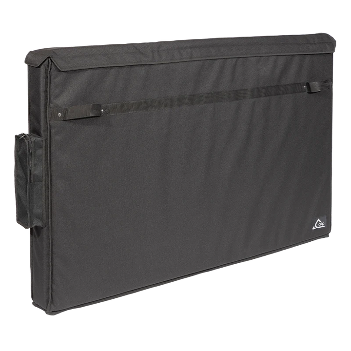 Front left perspective view of the 1500D Cordura transport bag, highlighting the 10mm heavy-duty zip
