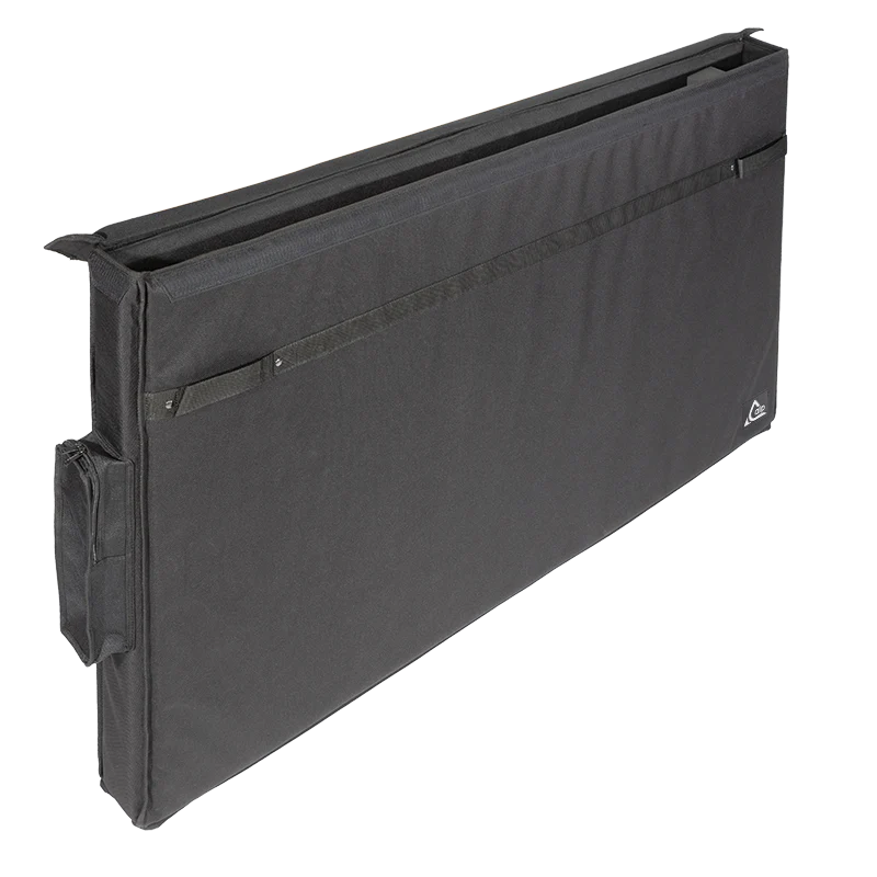 View of the open protective bag without equipment, highlighting the velvet interior and the removable partition