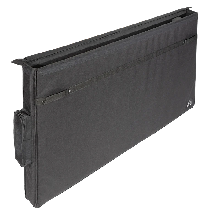 View of the open protective bag without equipment, highlighting the velvet interior and the removable partition