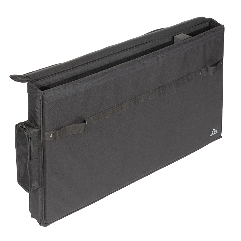View of the open protective bag without equipment, highlighting the velvet interior and the removable partition