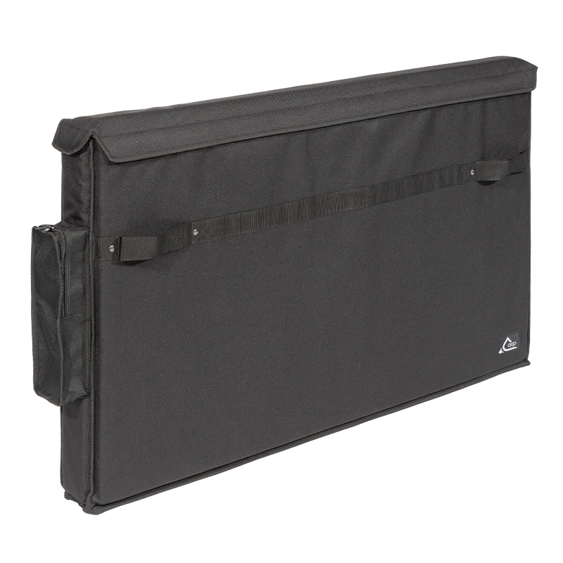Front left perspective view of the 1500D Cordura transport bag, highlighting the 10mm heavy-duty zip