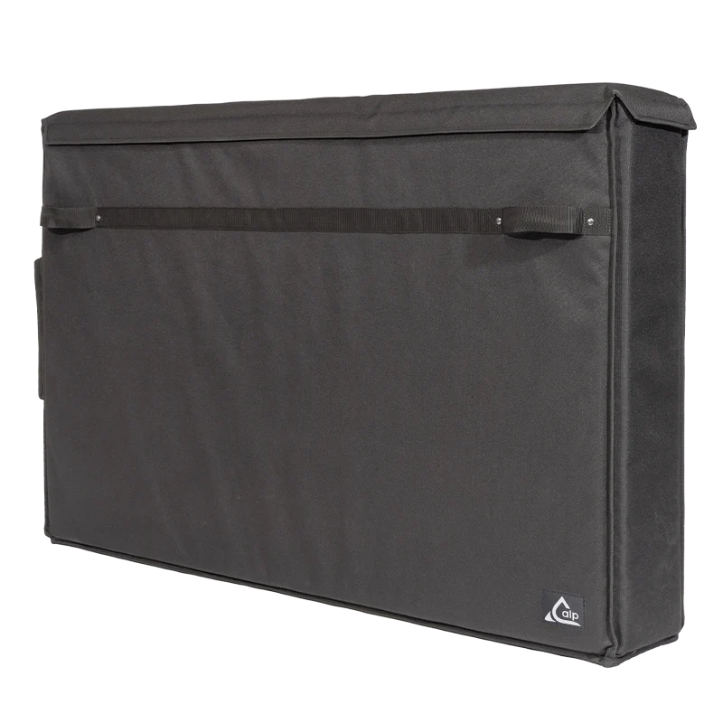 Front left perspective view of the 1500D Cordura transport bag, highlighting the 10mm heavy-duty zip