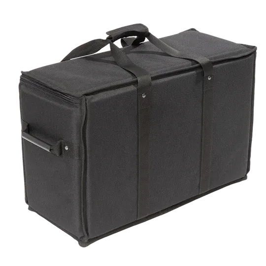Rear view of the padded transport bag showing the secure dual handles and seamless construction